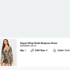 Boohoo Gold Sequin Wrap Bodycon Dress